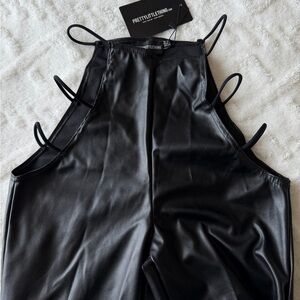 PrettyLittleThing Shape Black PU Cut Out Side Split Pants